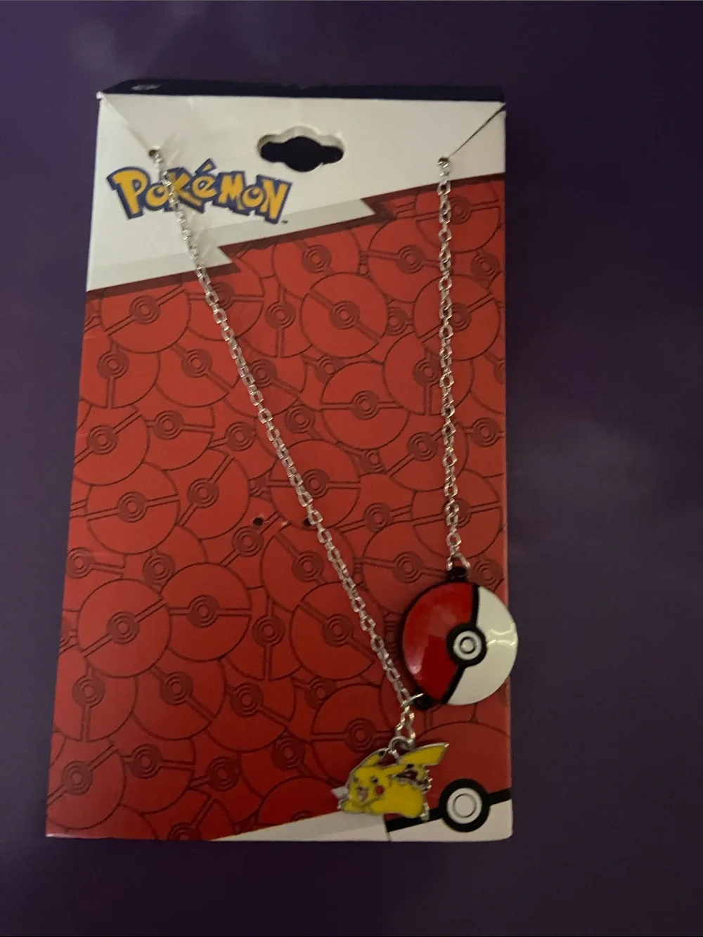Red Poké Ball Necklace with Pikachu Charm